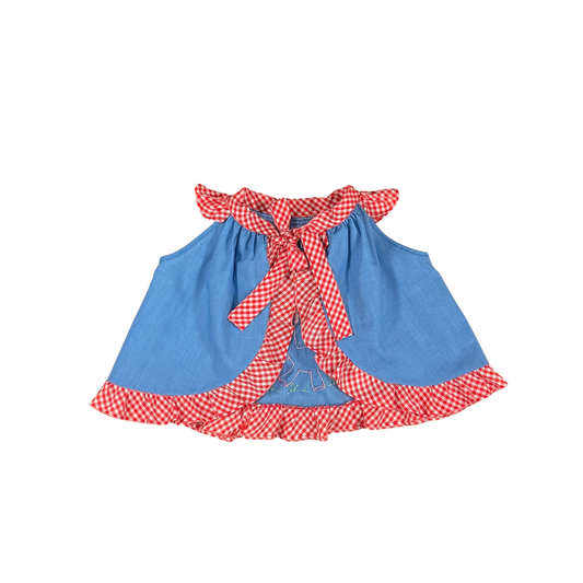 Vintage Gingham Giraffe Baby Top – 12M