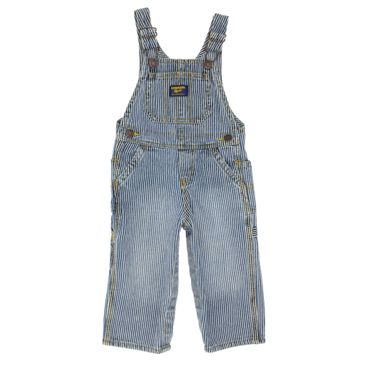 Vintage OshKosh Striped Overalls — Size 18M