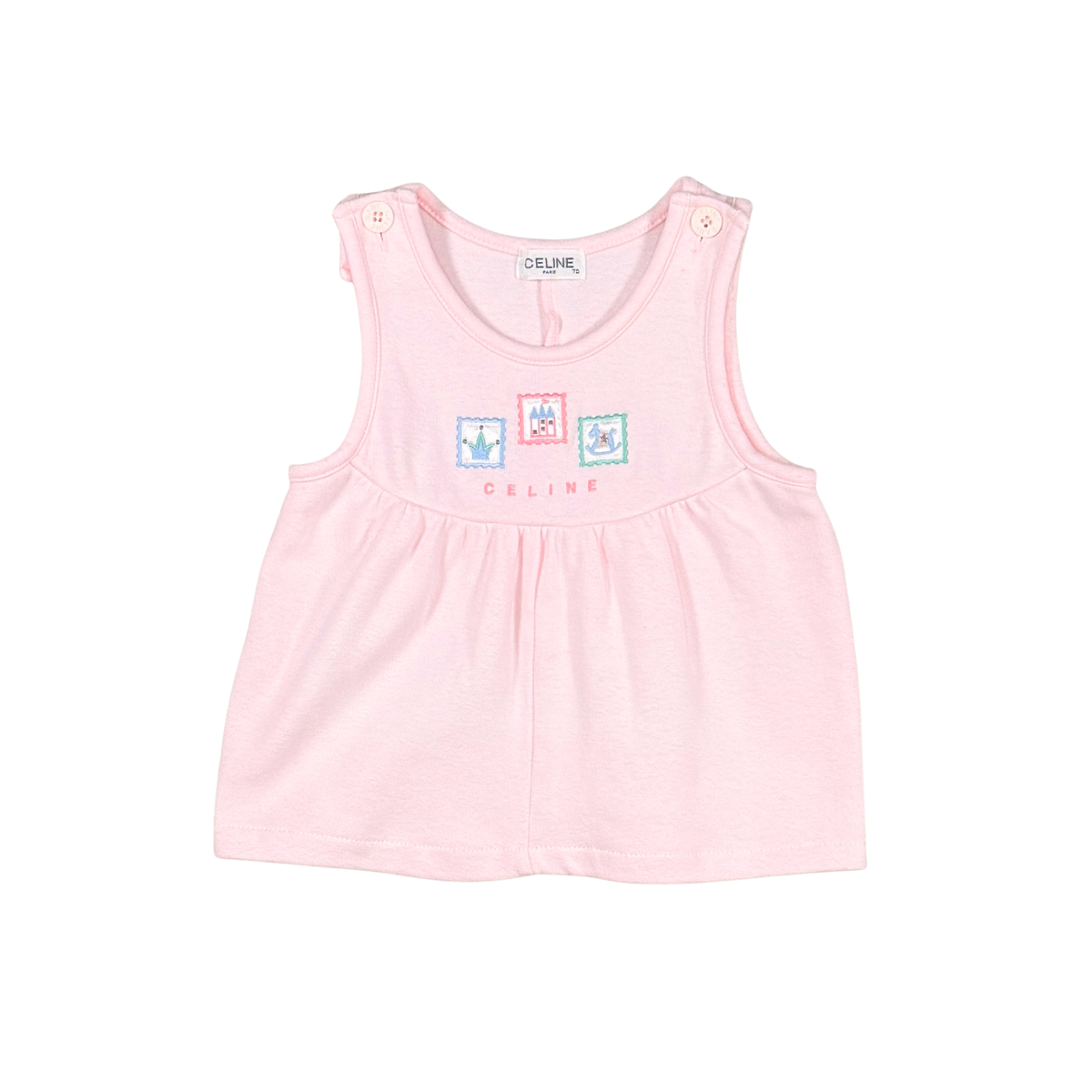 Vintage Celine Pink Embroidered Baby Dress | 6–12M