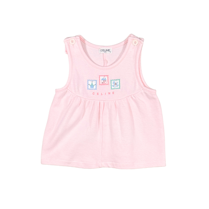 Vintage Celine Pink Embroidered Baby Dress | 6–12M