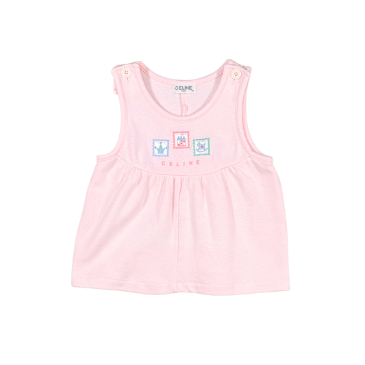 Vintage Celine Pink Embroidered Baby Dress | 6–12M