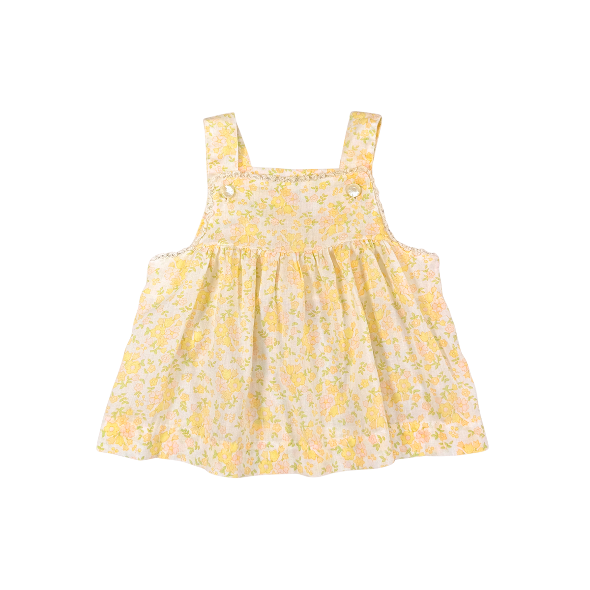 Vintage Yellow Floral Baby Pinafore Top - 2Y
