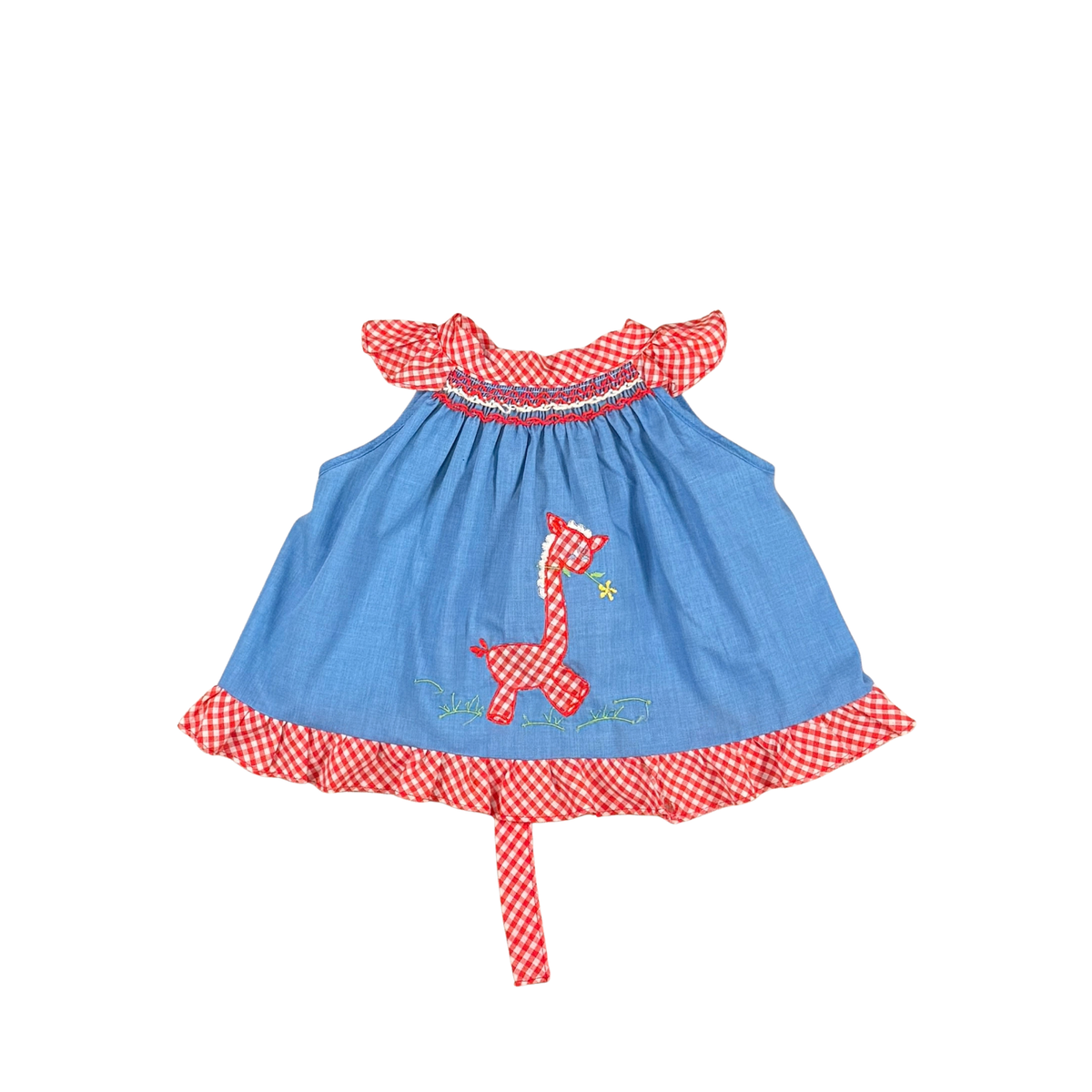 Vintage Gingham Giraffe Baby Top – 12M