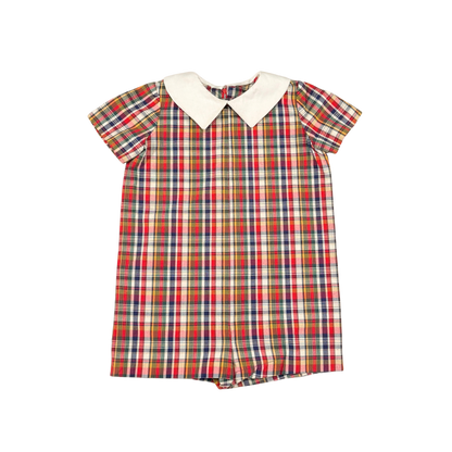 Vintage Plaid Peter Pan Collar Romper – Approx. 2–3Y