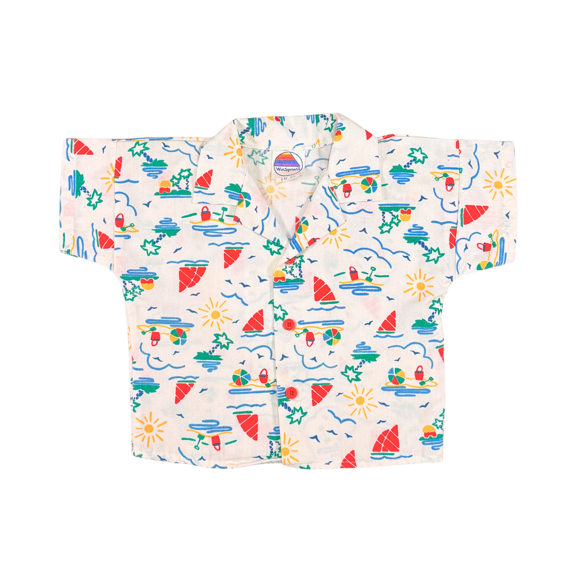 Vintage WinSprinT Beach Print Button-Up Shirt – 18M