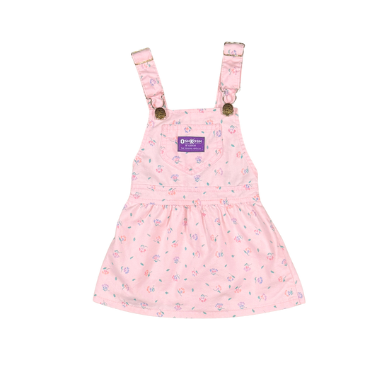 Vintage OshKosh Pink Floral Pinafore Dress | 18M