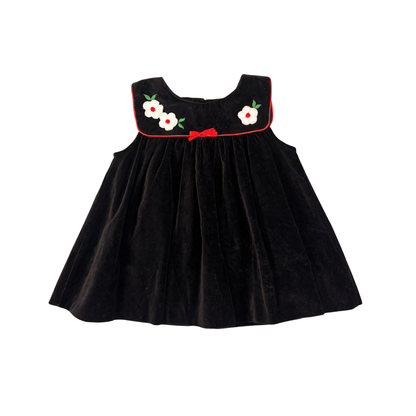 Vintage Black Velvet Floral Dress - 24M