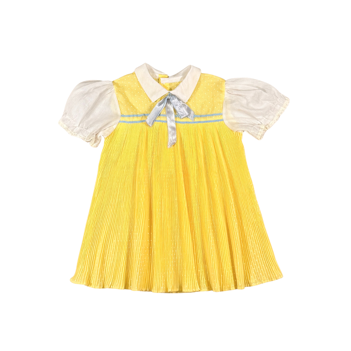 Vintage 70s Yellow Pleated Baby Dress – 18–24M