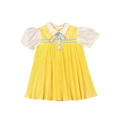 Vintage 70s Yellow Pleated Baby Dress – 18–24M