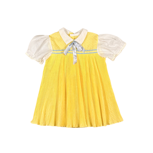 Vintage 70s Yellow Pleated Baby Dress – 18–24M