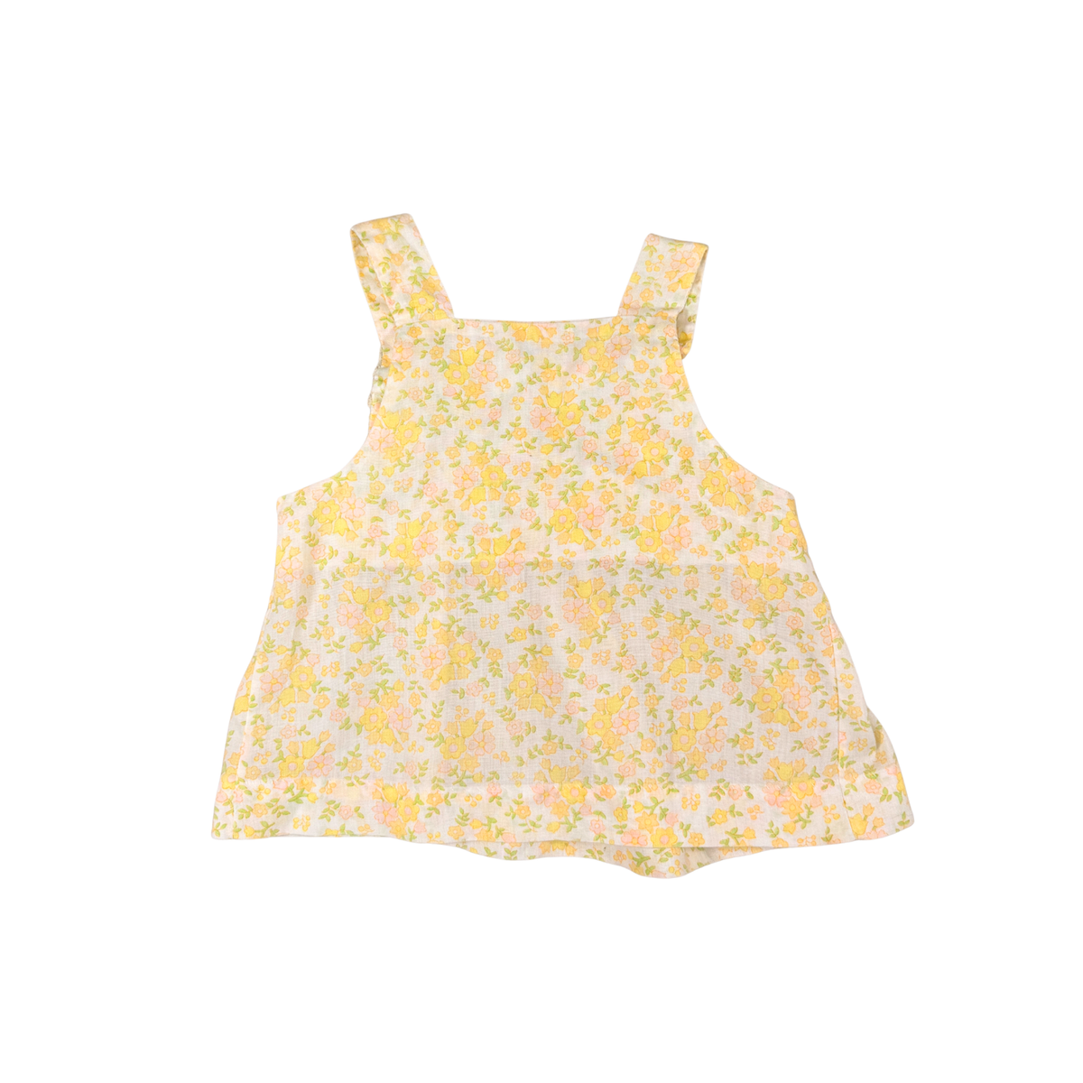 Vintage Yellow Floral Baby Pinafore Top - 2Y