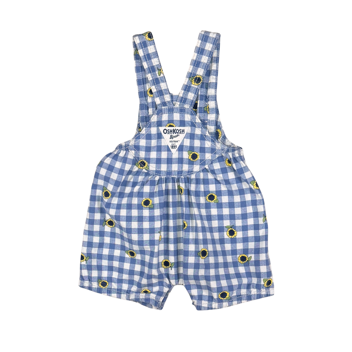 OshKosh Blue Gingham Sunflower Short Overalls | 3M