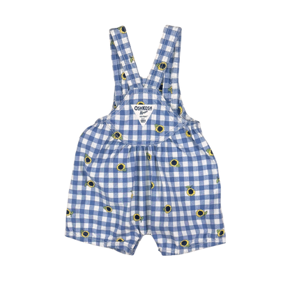 OshKosh Blue Gingham Sunflower Short Overalls | 3M
