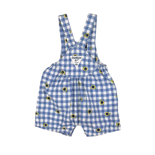 OshKosh Blue Gingham Sunflower Short Overalls | 3M