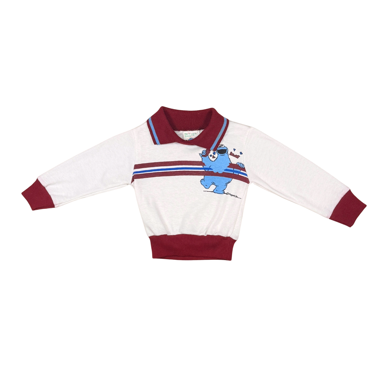 Vintage 80s Sesame Street Cookie Monster Polo Longsleeve | 1T