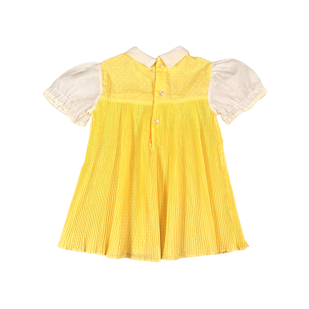 Vintage 70s Yellow Pleated Baby Dress – 18–24M