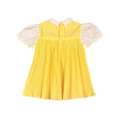 Vintage 70s Yellow Pleated Baby Dress – 18–24M
