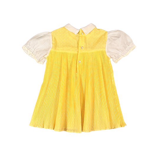 Vintage 70s Yellow Pleated Baby Dress – 18–24M