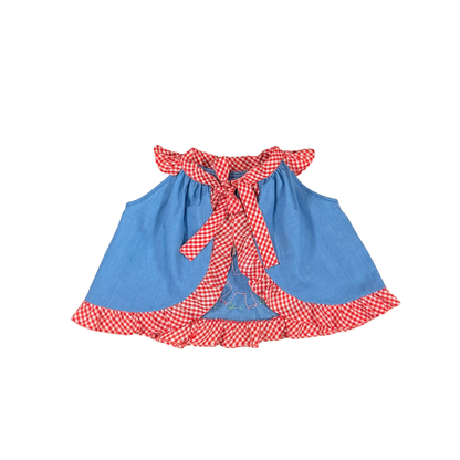 Vintage Gingham Giraffe Baby Top – 12M