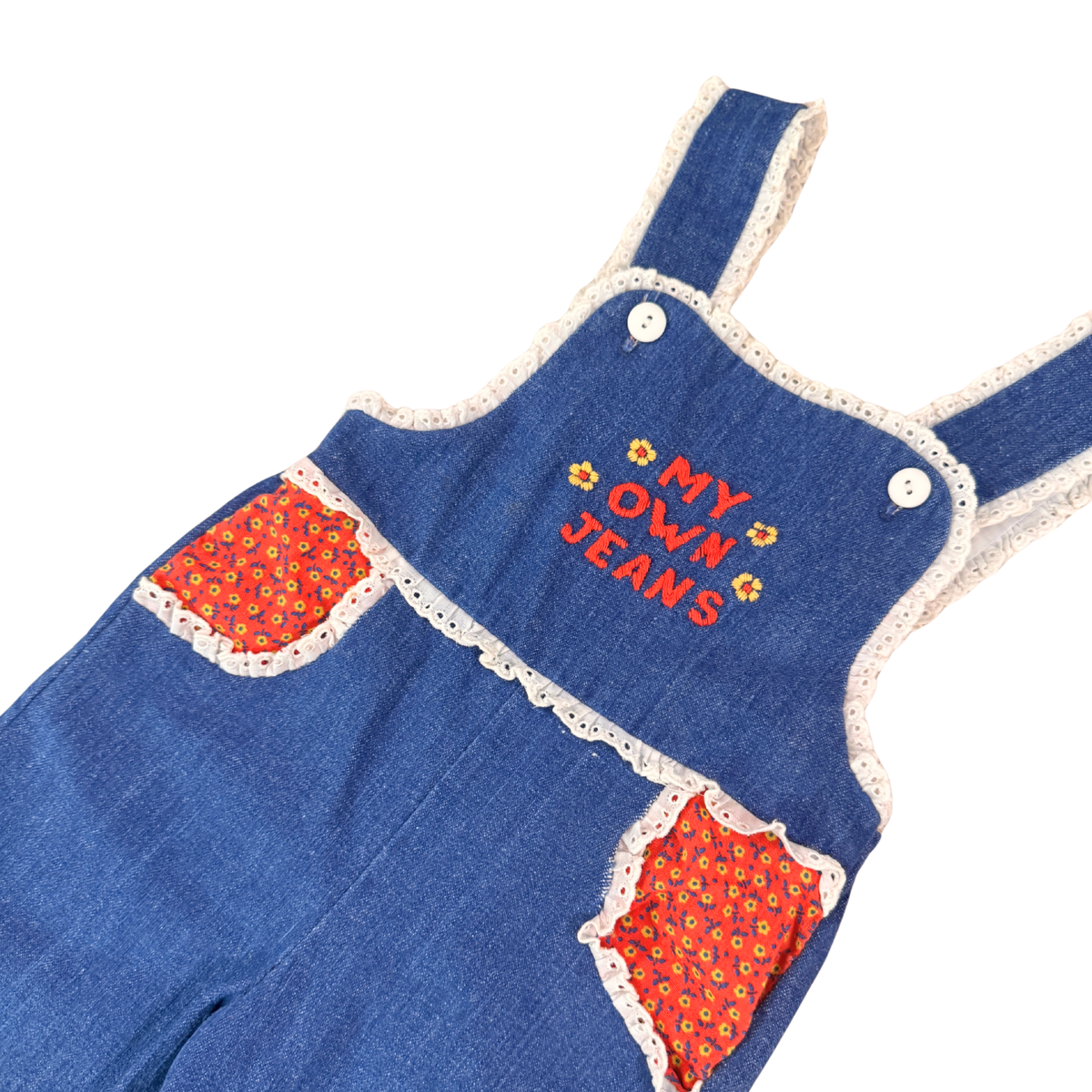 Vintage “My Own Jeans” Floral Denim Overalls - 12-18M