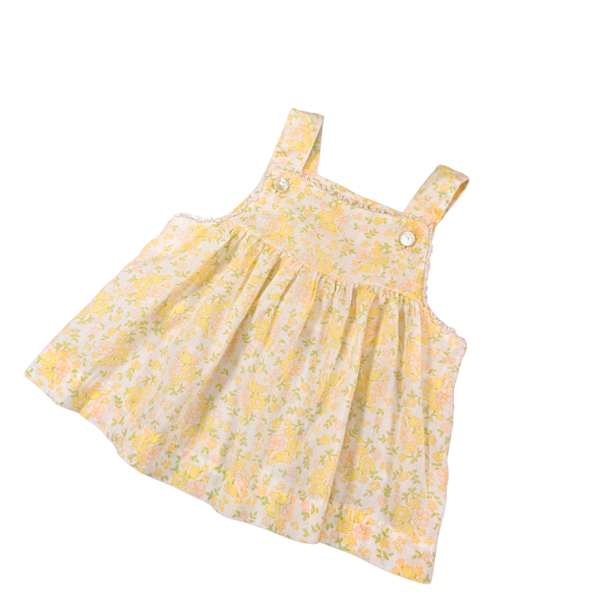 Vintage Yellow Floral Baby Pinafore Top - 2Y