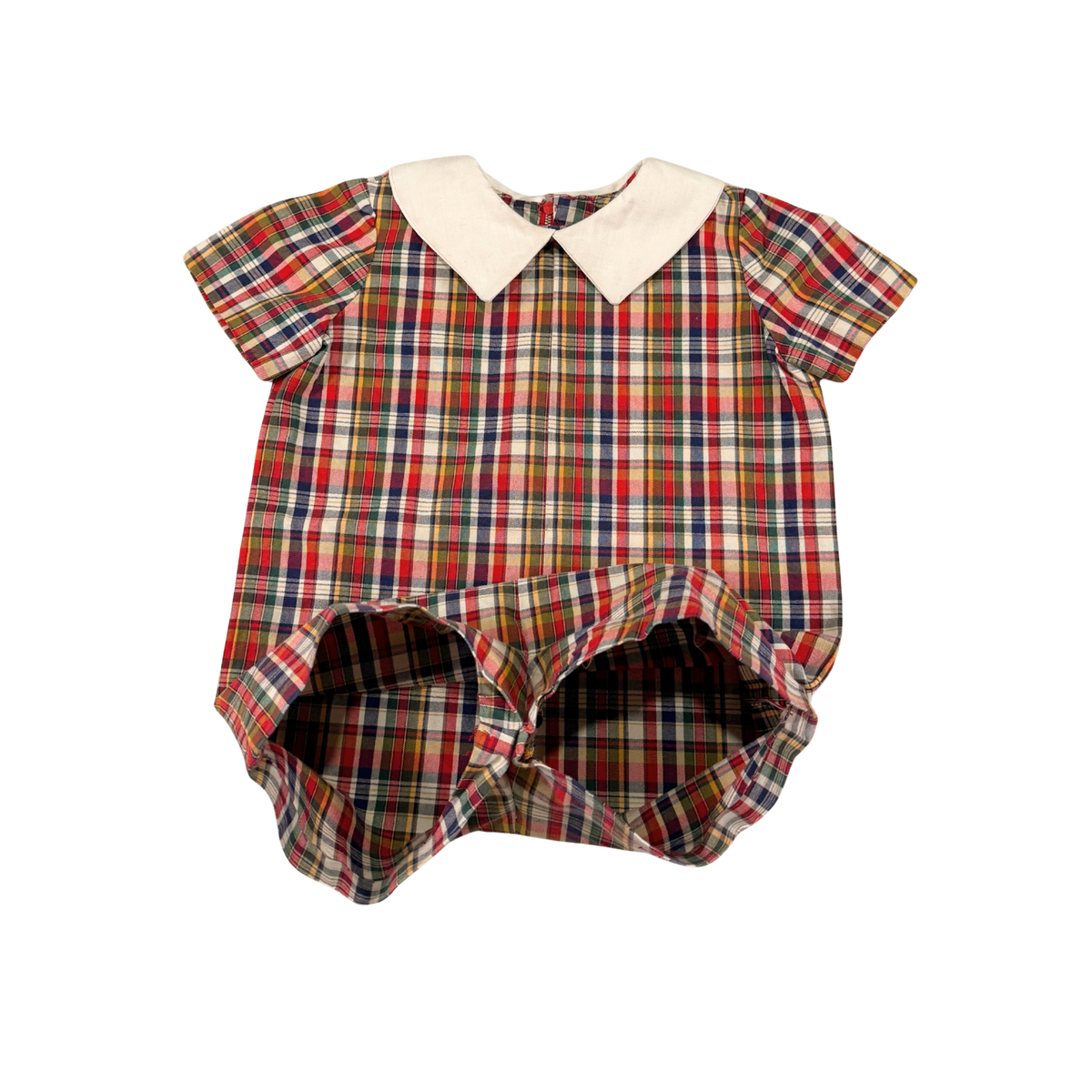 Vintage Plaid Peter Pan Collar Romper – Approx. 2–3Y