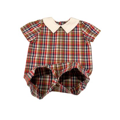 Vintage Plaid Peter Pan Collar Romper – Approx. 2–3Y
