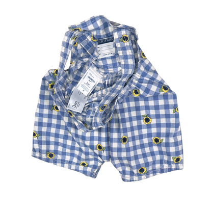 OshKosh Blue Gingham Sunflower Short Overalls | 3M