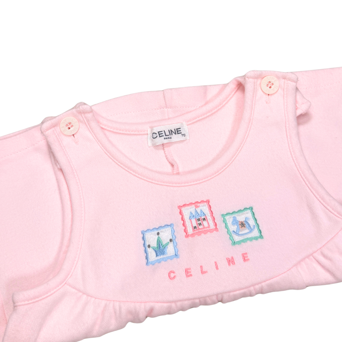 Vintage Celine Pink Embroidered Baby Dress | 6–12M