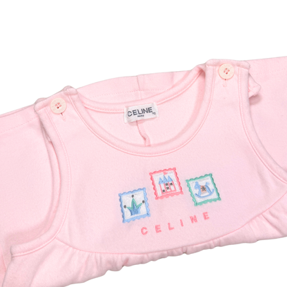 Vintage Celine Pink Embroidered Baby Dress | 6–12M