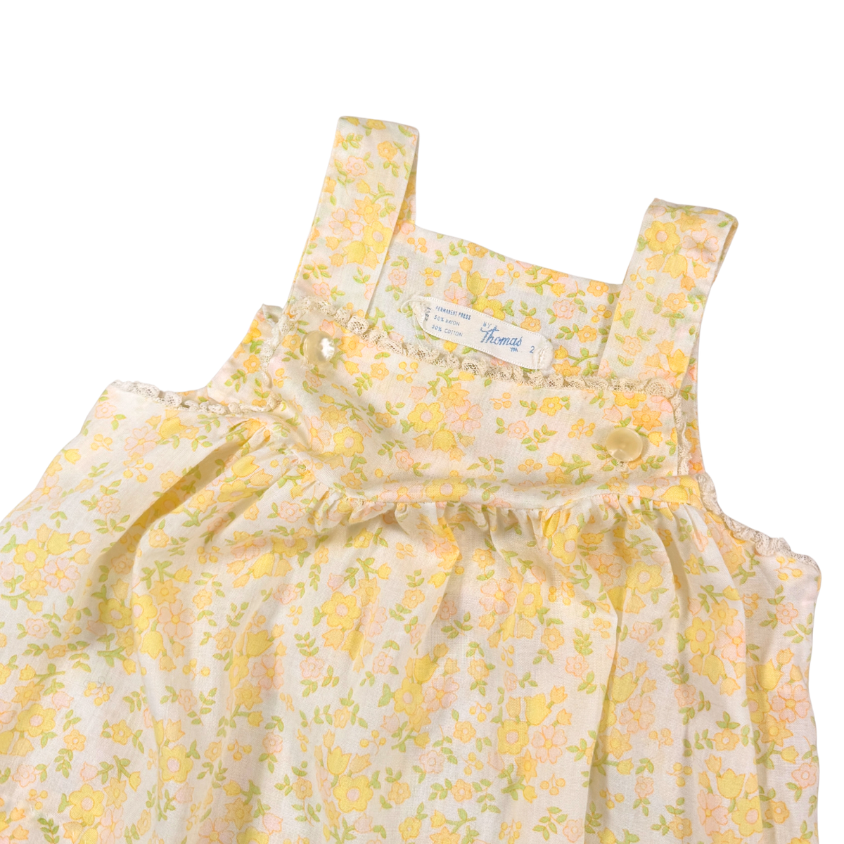 Vintage Yellow Floral Baby Pinafore Top - 2Y