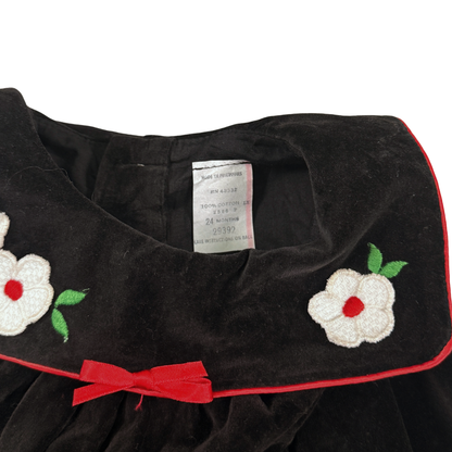 Vintage Black Velvet Floral Dress - 24M