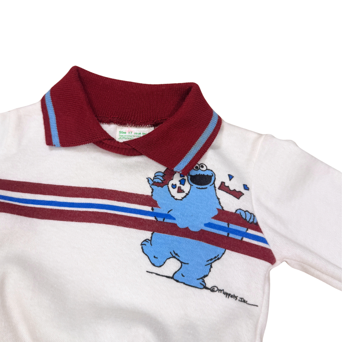 Vintage 80s Sesame Street Cookie Monster Polo Longsleeve | 1T