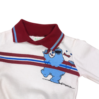 Vintage 80s Sesame Street Cookie Monster Polo Longsleeve | 1T