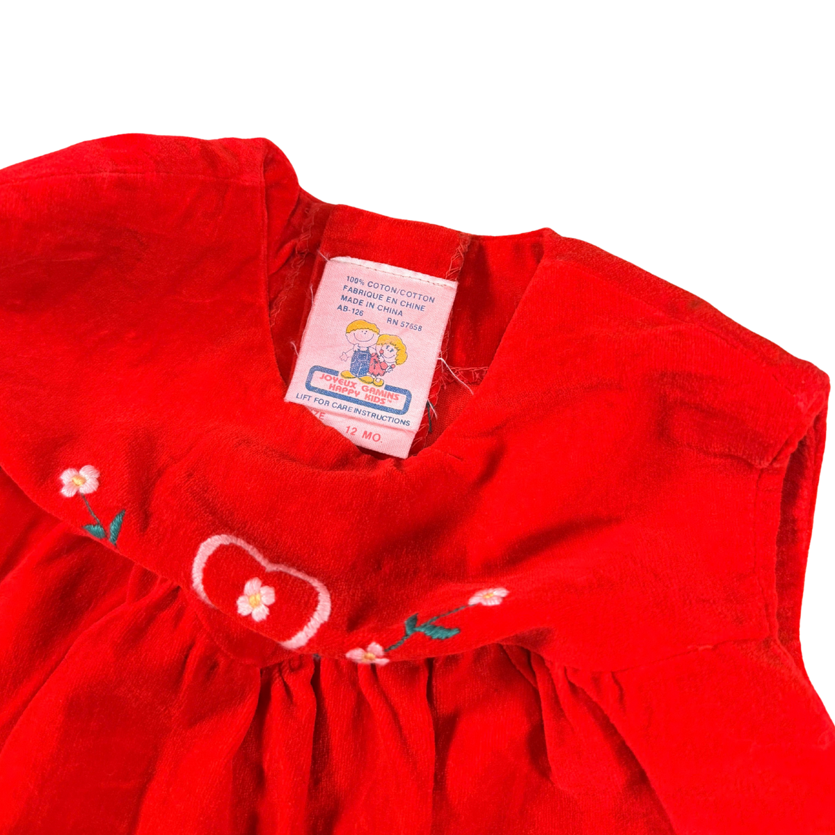 Vintage Joyeux Happy Kids Red Velvet Baby Dress – 12M