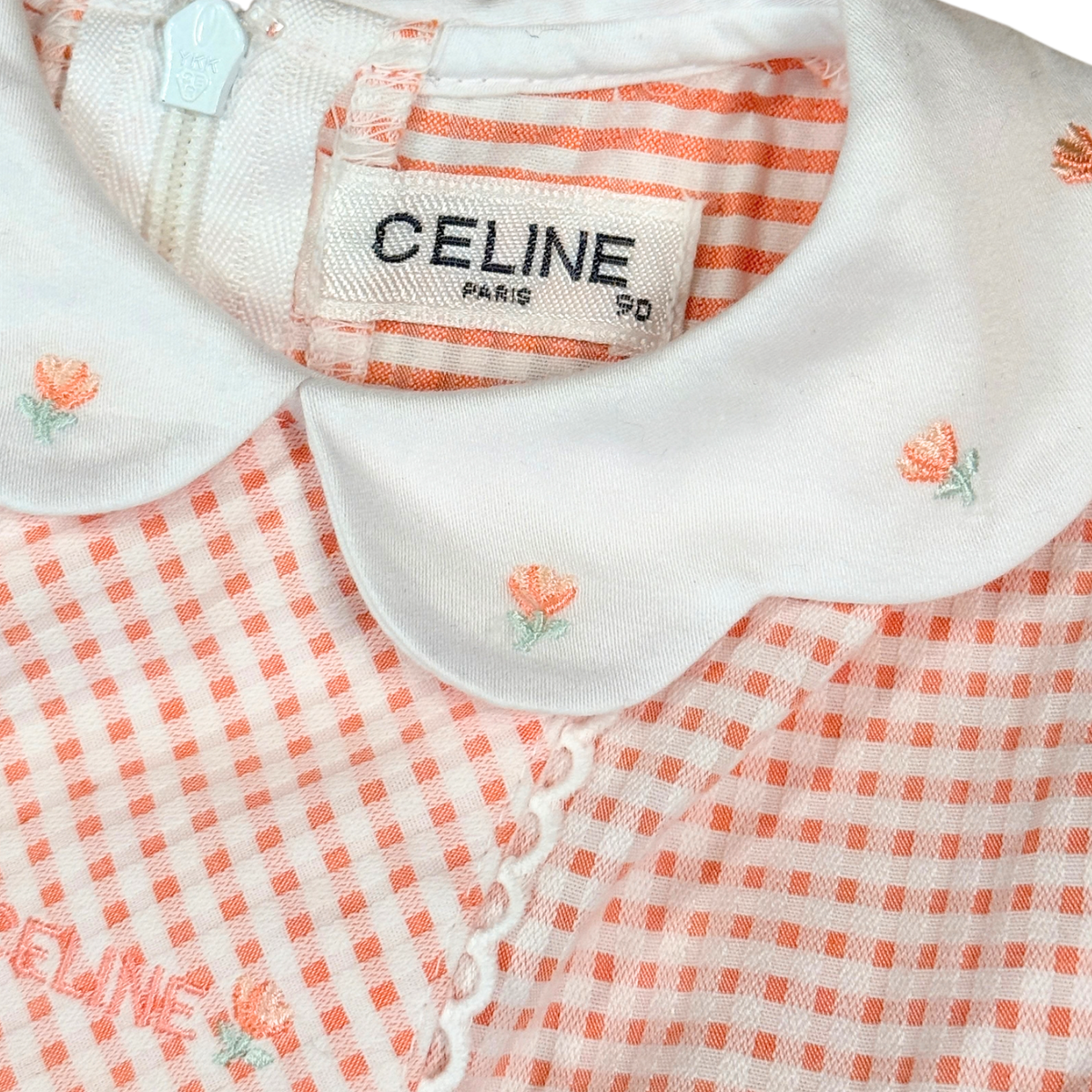 Vintage Celine Paris Gingham Baby Dress – 18–24M