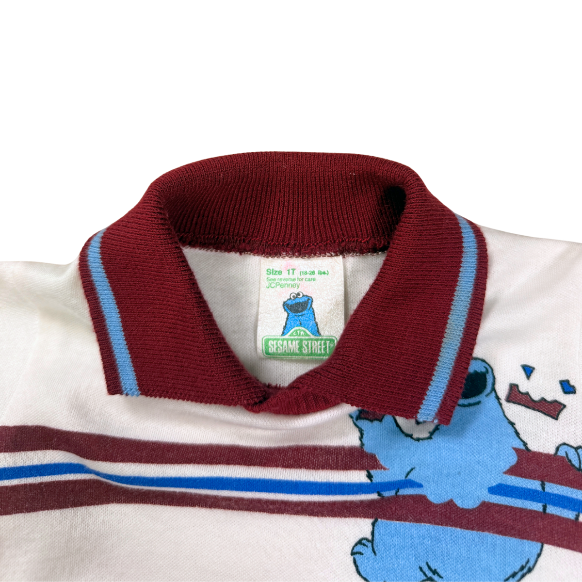 Vintage 80s Sesame Street Cookie Monster Polo Longsleeve | 1T
