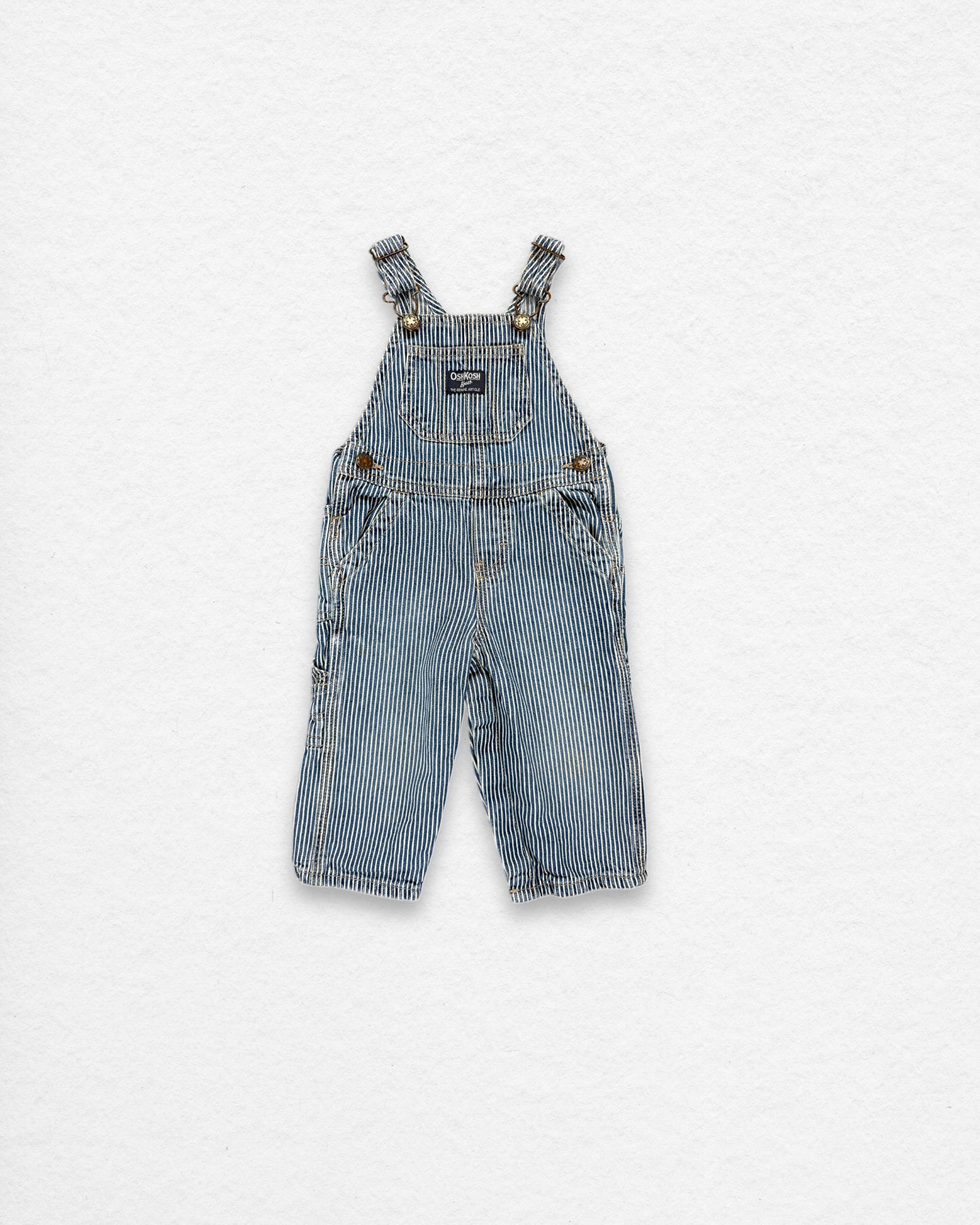 OshKosh Hickory Stripe Overalls – 6M
