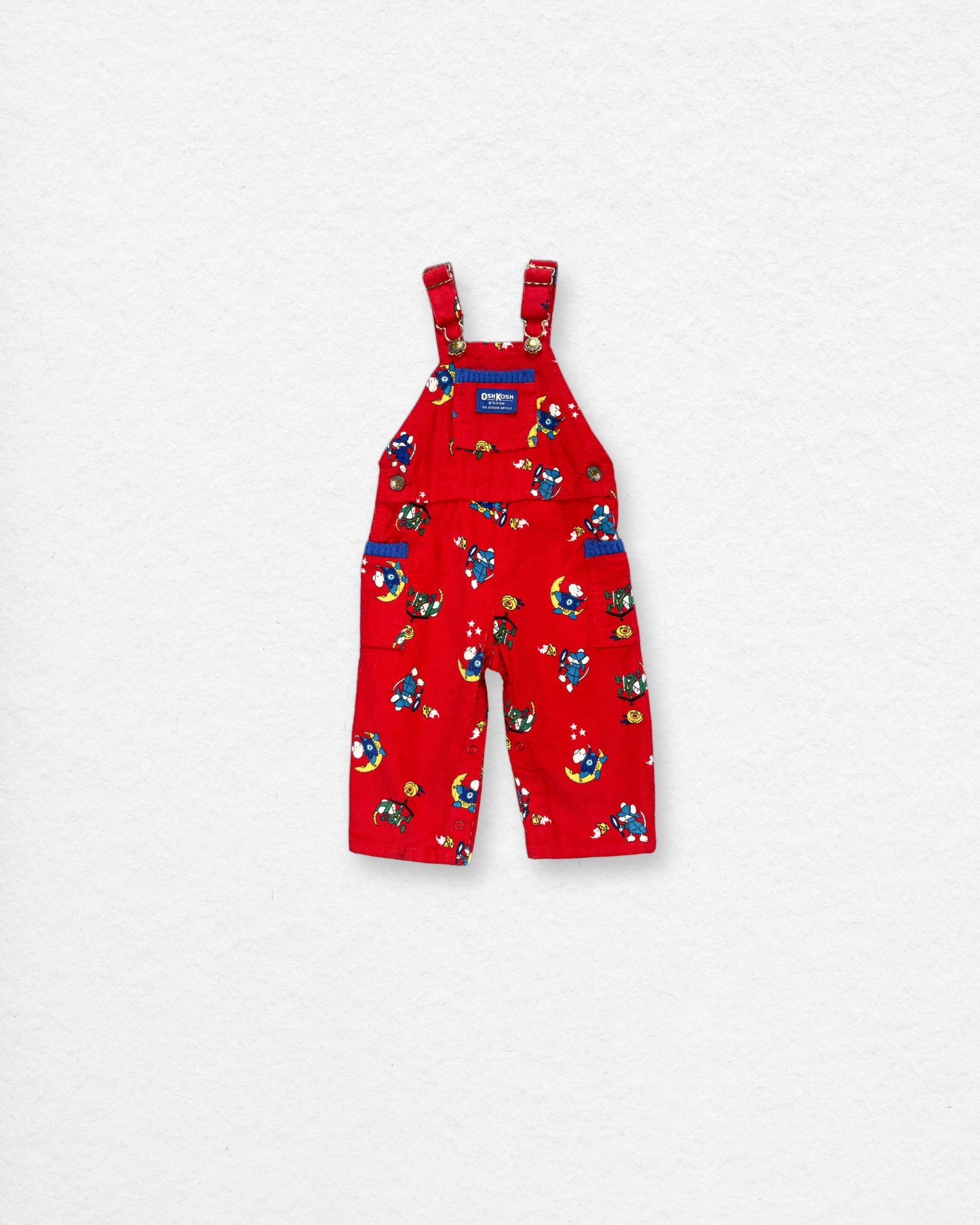 Vintage 80s Era OshKosh Red Printed Overalls – 18M