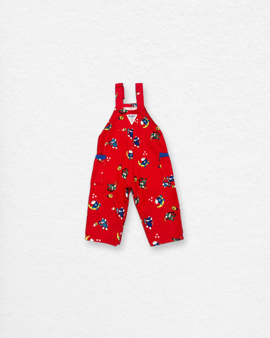 Vintage 80s Era OshKosh Red Printed Overalls – 18M