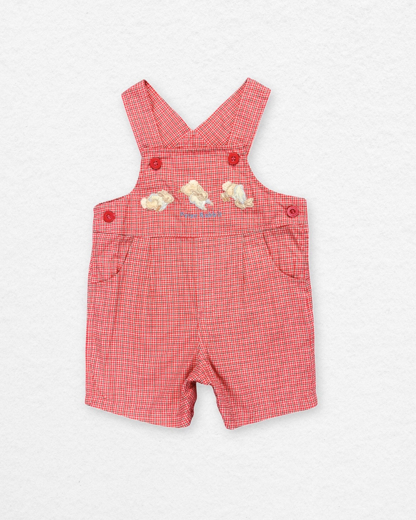 Vintage Peter Rabbit Gingham Overalls – 0–3M