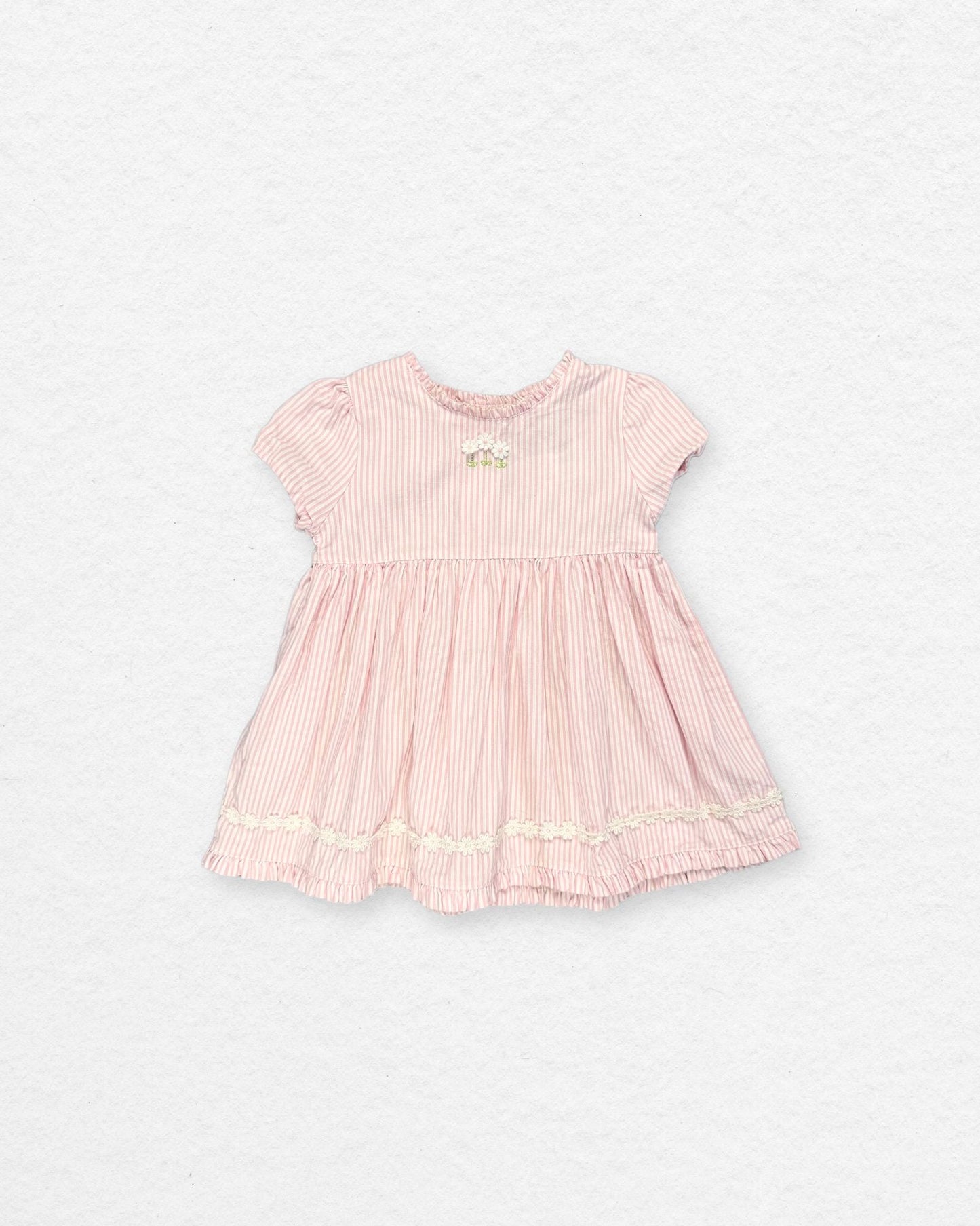 Vintage Pink Stripe Dress – 6–9M