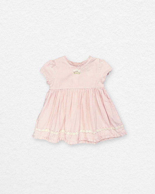 Vintage Pink Stripe Dress – 6–9M