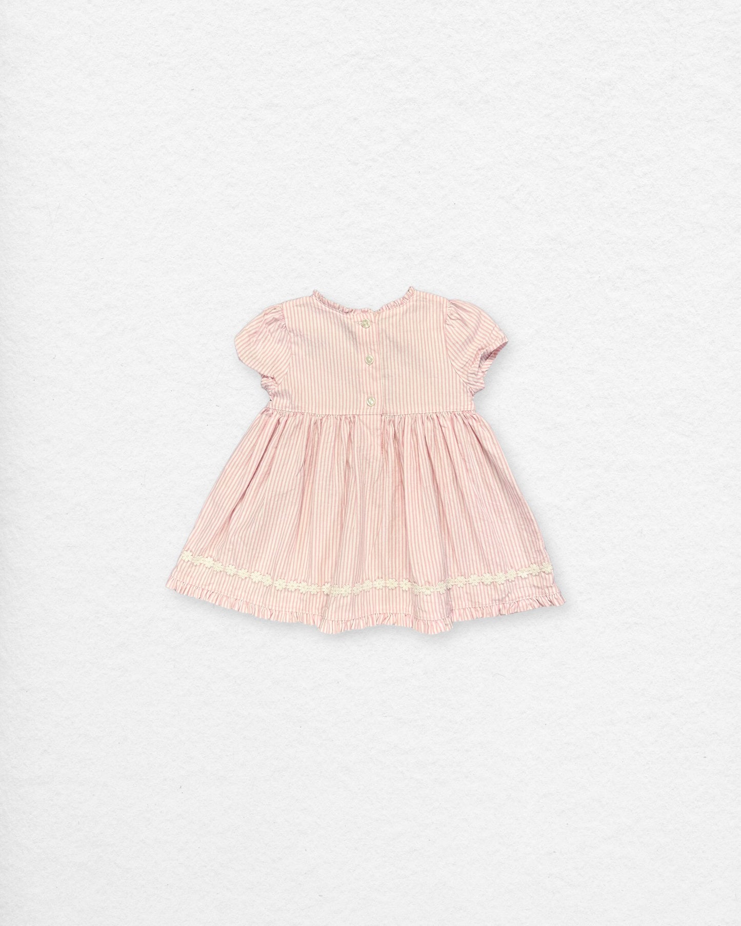 Vintage Pink Stripe Dress – 6–9M