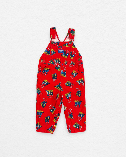Vintage OshKosh Train Print Cord Overalls - 3T