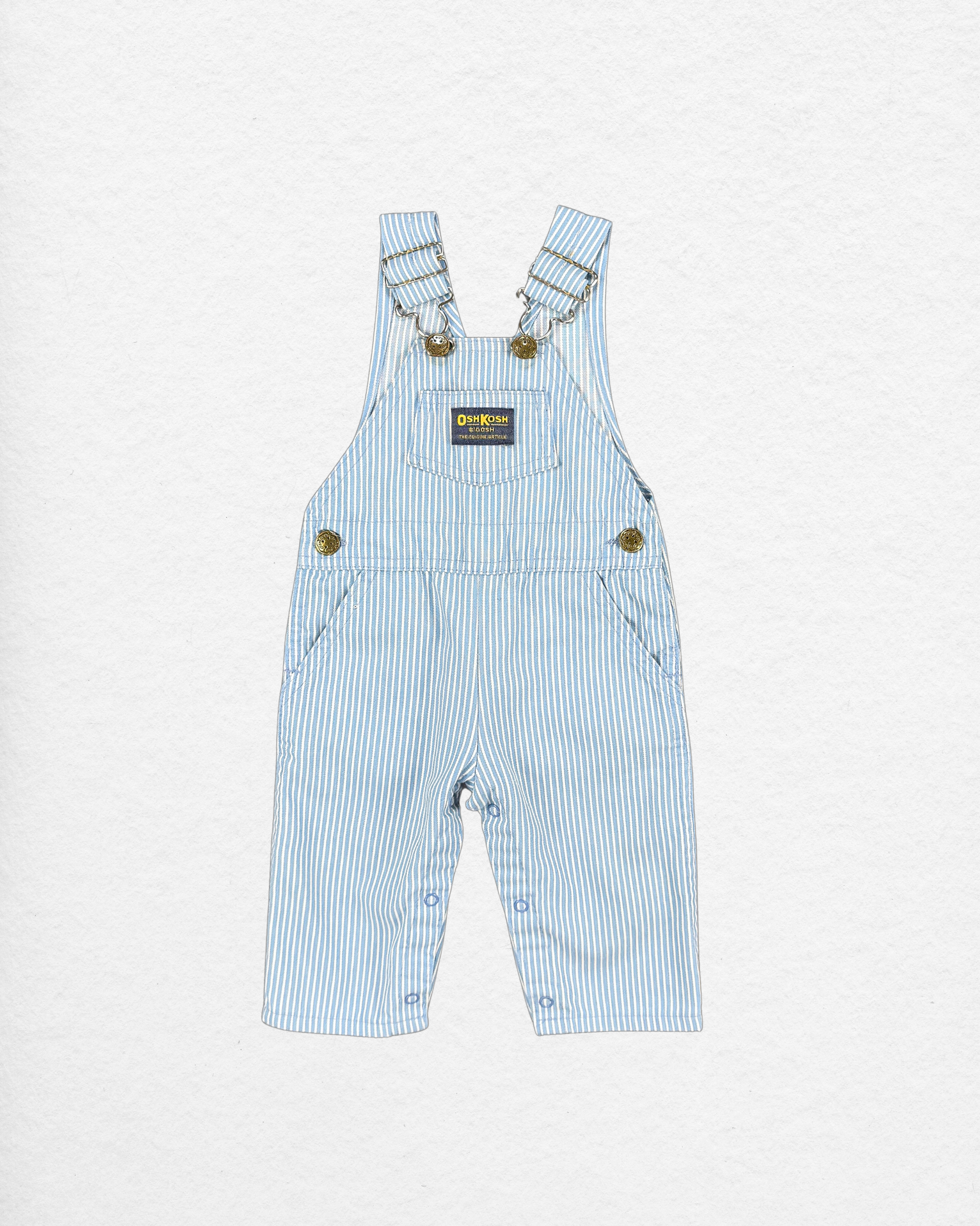 Vintage OshKosh Blue Stripe Overalls 6–9M