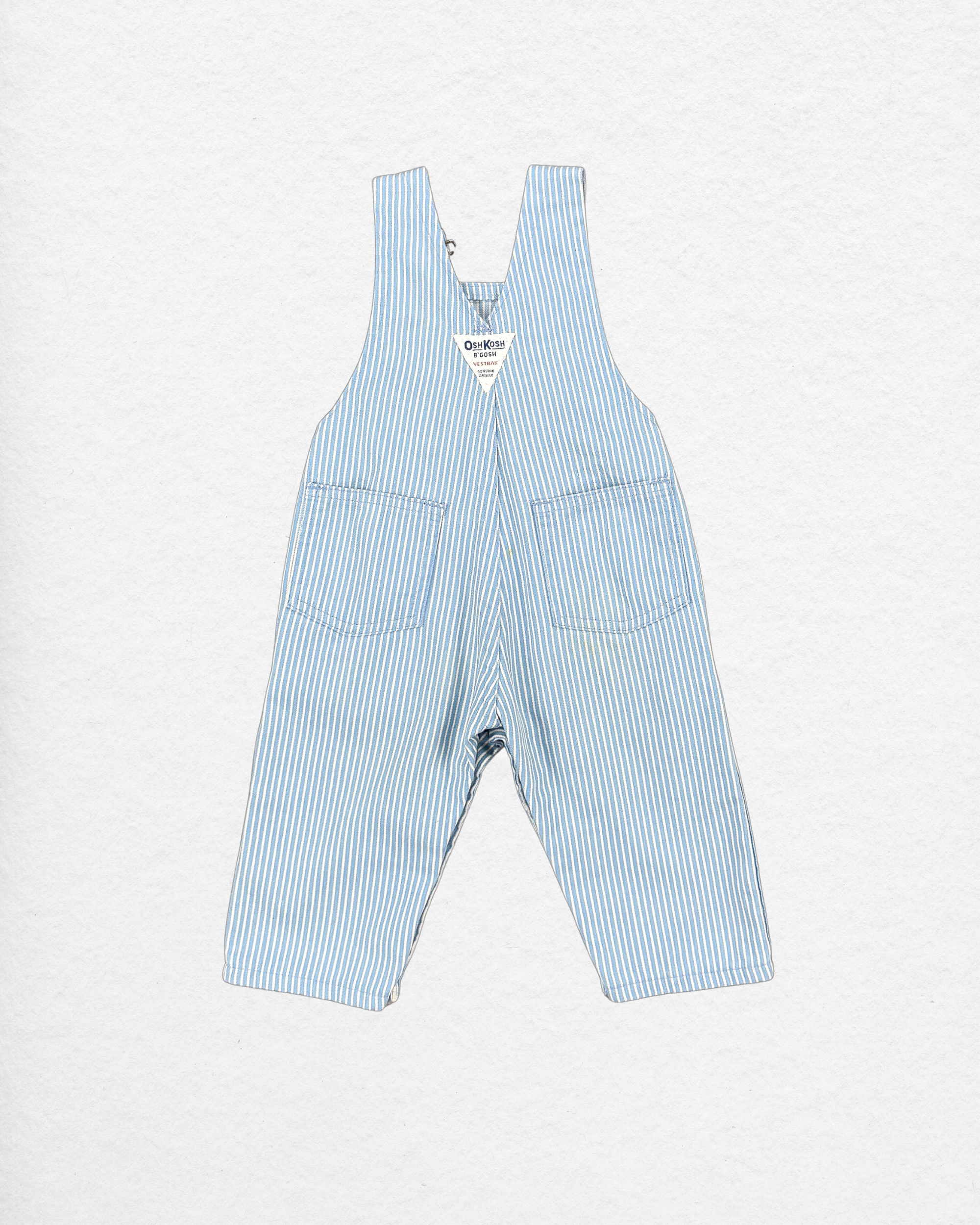 Vintage OshKosh Blue Stripe Overalls 6–9M