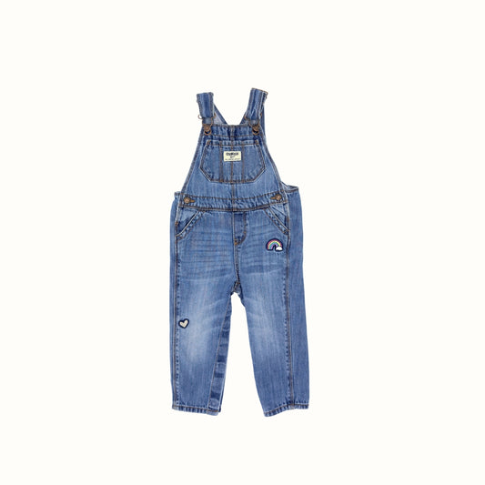 OshKosh Rainbow Patch Denim Overalls – Size 12–18M